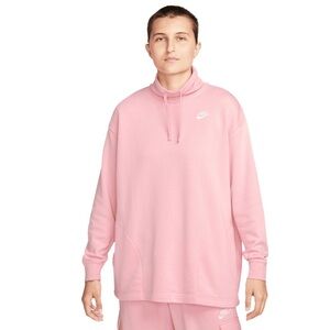 Nike Women's Soft Pink Oversize Fleece Cowl Neck Cotton Cozy Vibe Sweater Large